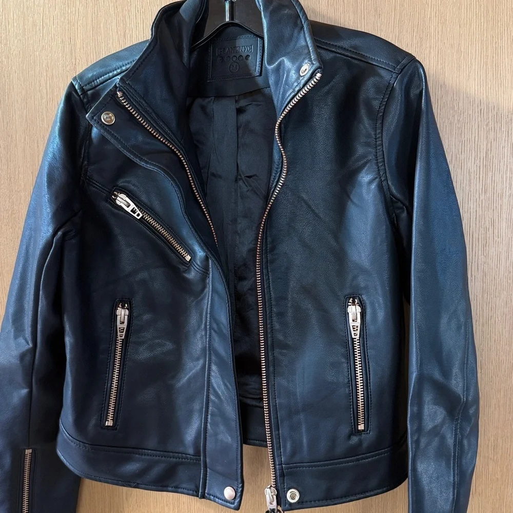 Blank NYC Faux Leather Moto Jacket Black & Gold Color Womens size Medium
